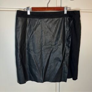 CLEO Black Faux Leather Asymmetrical High Waist Mini Skirt L Zip Back Faux Suede